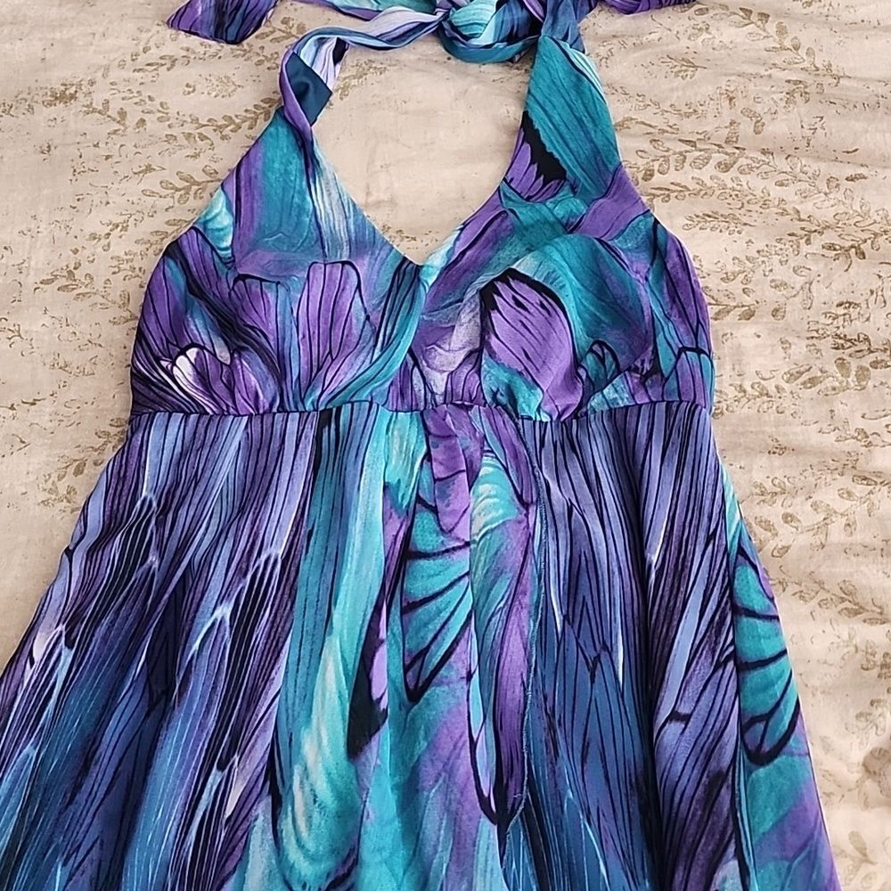 Beachy Vibes Size 10 Aqua Purple High Low Halter Style Tie Dress Beachy Beauty